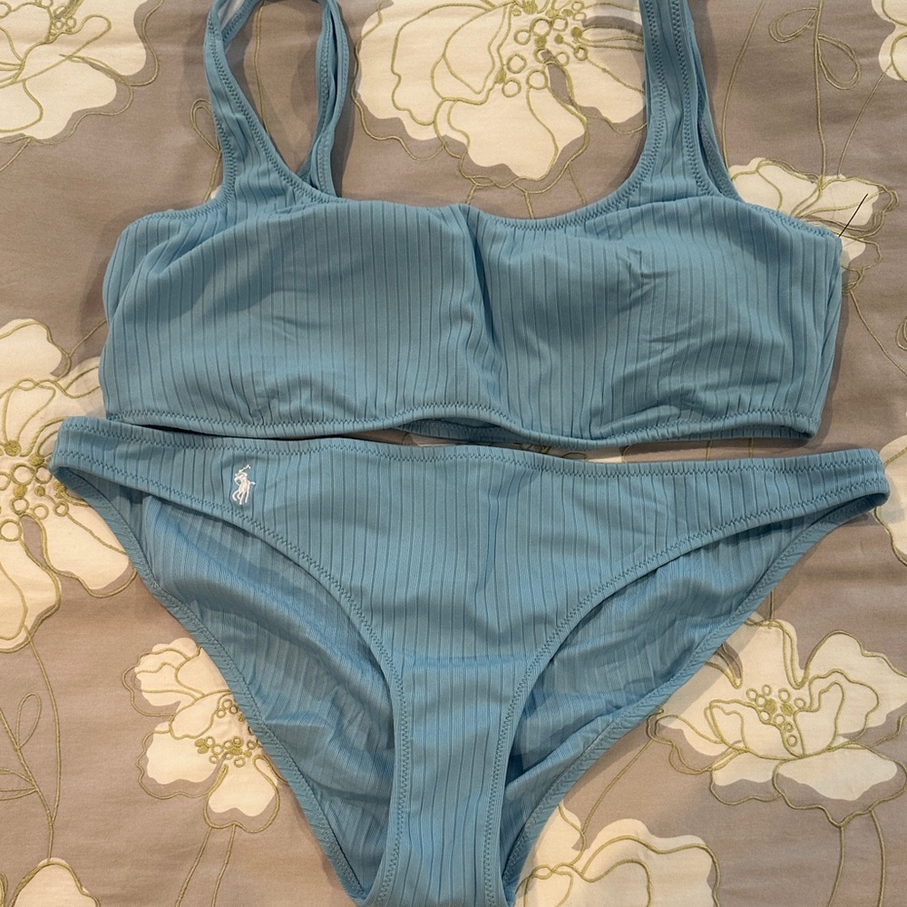 Ralph Lauren Light Blue Ribbed Bikini Set – Size XXL